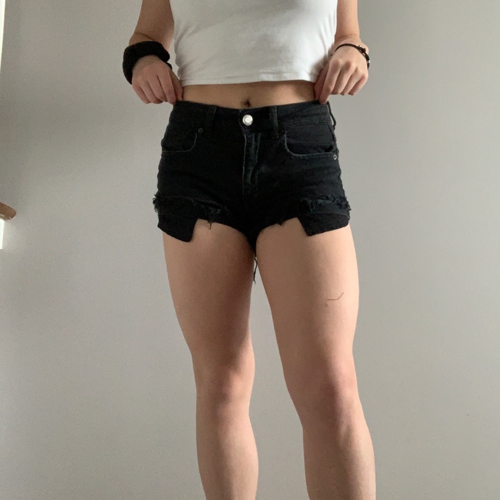 Distressed Hi-Rise Black Festival Jean Shorts